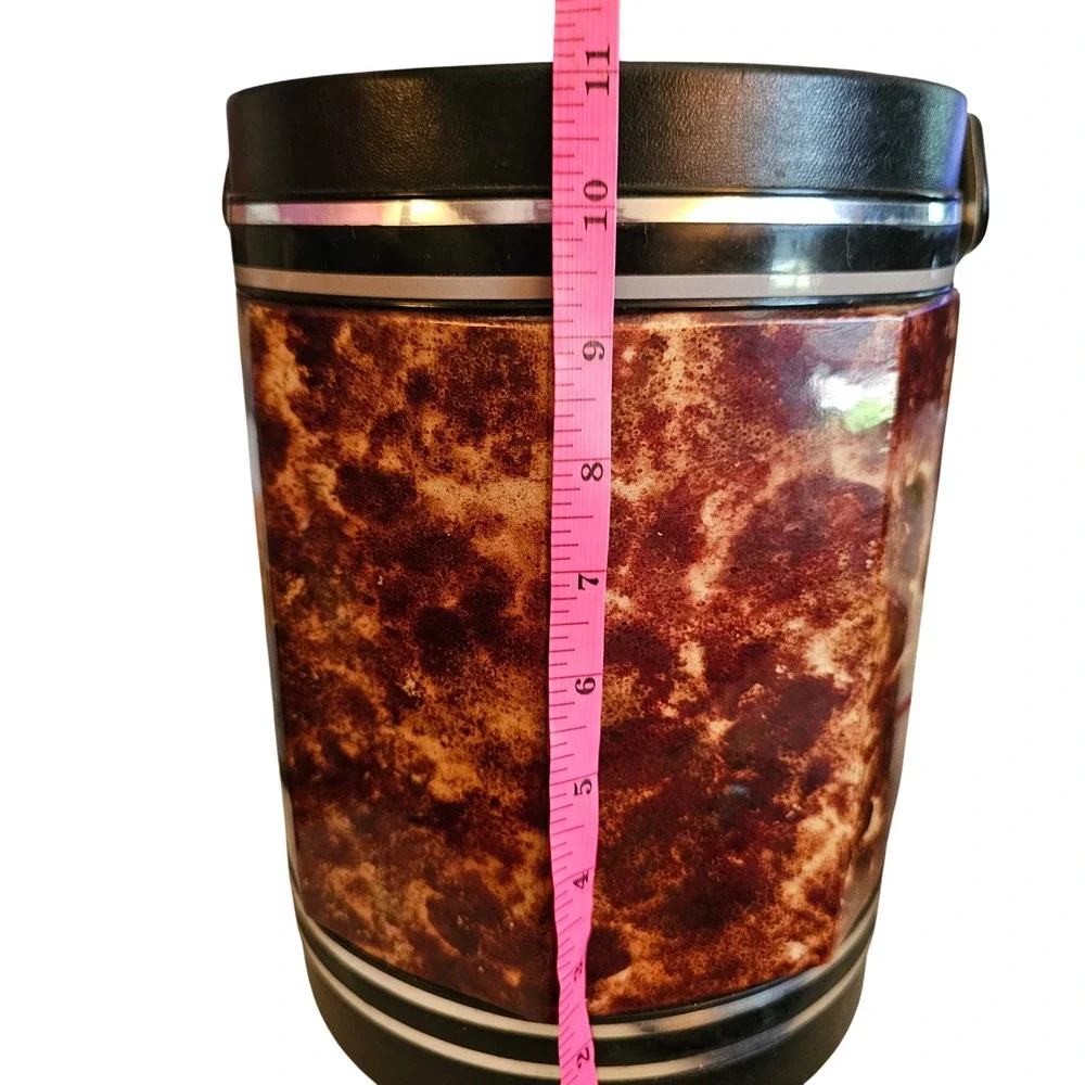 1970s Elmar Mfg Faux Tortoise Shell‎ Ice Bucket Mid Century Modern Burgundy MCM